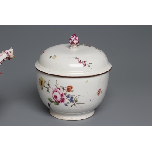 27 - A HOCHST PORCELAIN TEAPOT AND COVER, c.1760, of globular form with scroll handle and mask spout, pai... 