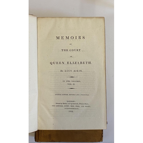 281 - MEMOIRS OF THE COURT OF QUEEN ELIZABETH, Lucy Aikin, 2 Vols, 1819, full calf Bound by Carss Glasgow... 