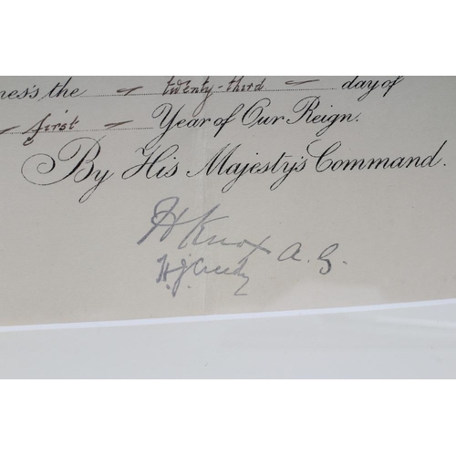 305 - ROYAL MILITARY COLLEGE, framed certificate, 1857 with Commission for John East Hunter Peyton in 60th... 