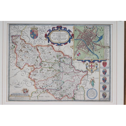 325 - JOHN SPEED (1552-1629) The West Riding of Yorkshire, hand coloured engraved map, 1676 edition, with ... 