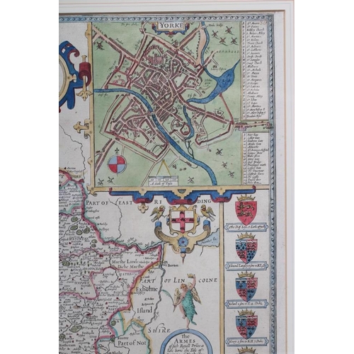 325 - JOHN SPEED (1552-1629) The West Riding of Yorkshire, hand coloured engraved map, 1676 edition, with ... 