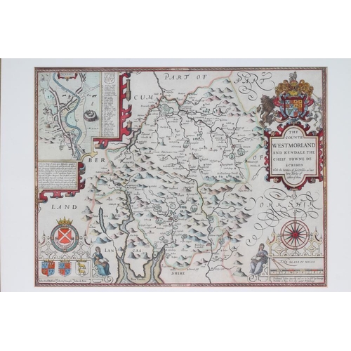 326 - JOHN SPEED (1552-1629) Westmorland, hand coloured engraved map, 1614/27(?) edition, with plan of Ken... 