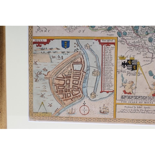 327 - JOHN SPEED (1552-1629) The North and East Ridings of Yorkshire, hand coloured engraved map 1676 edit... 