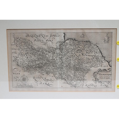 331 - SAXON AND HOLE 16/17th CENTURY, YORKSHIRE WEST RIDING, hand coloured engraved map, 1610 edition, 10 ... 