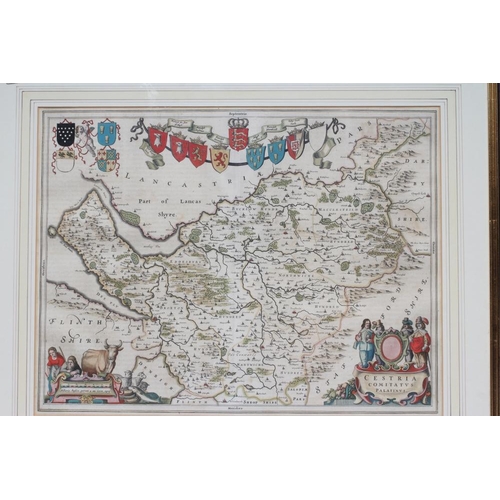 332 - JOHANNES BLAEU (1650-1712) Cheshire, hand coloured engraved map, 1662 edition, with coats of arms an... 