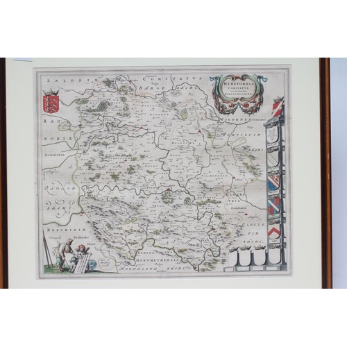 333 - JOHANNES BLAEU (1650-1712) Herefordshire, hand coloured engraved map, 1645/62 edition, with title ca... 