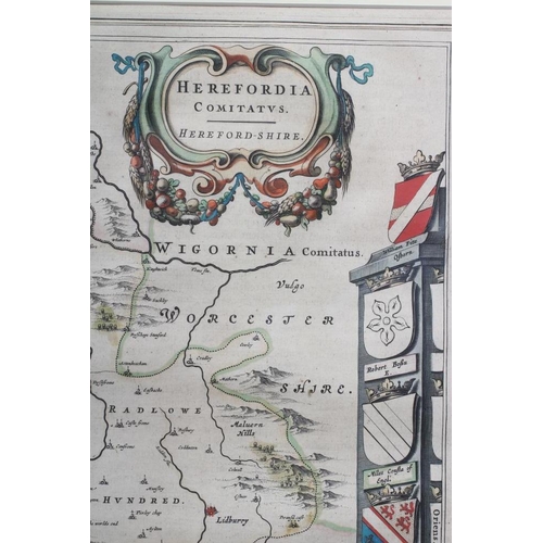 333 - JOHANNES BLAEU (1650-1712) Herefordshire, hand coloured engraved map, 1645/62 edition, with title ca... 