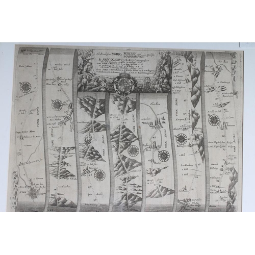 334 - JOHN OGILBY (1600-1676) York to Scarborough/Whitby, engraved map, ribbon form, c.1675, hand coloured... 