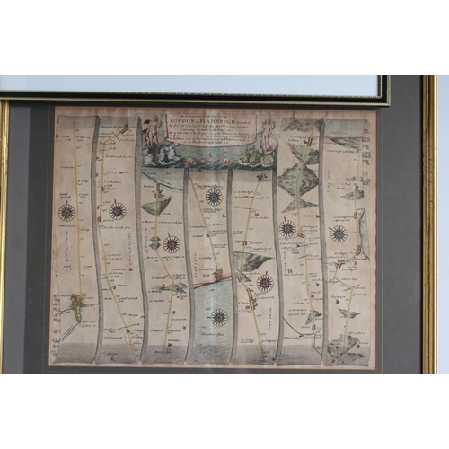 334 - JOHN OGILBY (1600-1676) York to Scarborough/Whitby, engraved map, ribbon form, c.1675, hand coloured... 