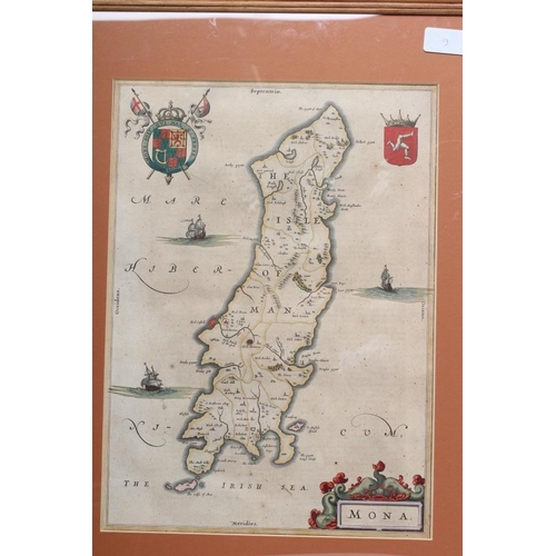 335 - JOHANNES BLAEU (1650-1712) Isle of Man, hand coloured engraved map, 1645/72 edition, with title cart... 