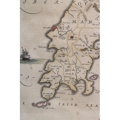 335 - JOHANNES BLAEU (1650-1712) Isle of Man, hand coloured engraved map, 1645/72 edition, with title cart... 