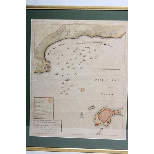 337 - JOHN HARRISON, 18th century, Map of Bay Of Bulls Cadiz, (Showing fleet manoeuvres during the War of ... 