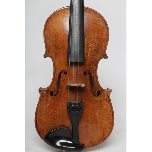 391 - A VIOLIN, probably Mircourt, France, 19th century, with one piece back, inlaid purfling, notched sou... 