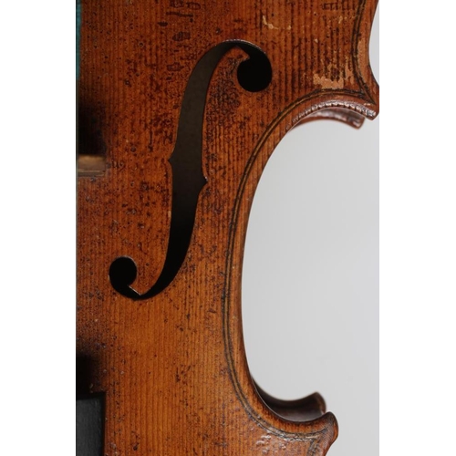 391 - A VIOLIN, probably Mircourt, France, 19th century, with one piece back, inlaid purfling, notched sou... 