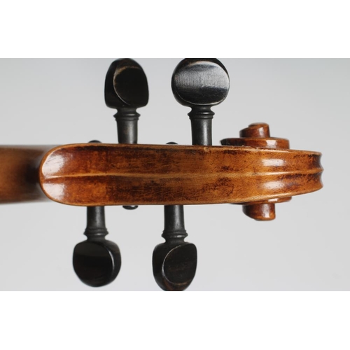 391 - A VIOLIN, probably Mircourt, France, 19th century, with one piece back, inlaid purfling, notched sou... 