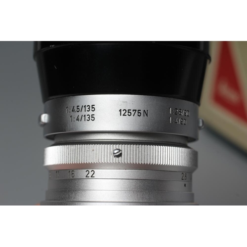 435 - A LEITZ WETZLAR ELMARIT LENS, 1:2.8/90, 1692527, together with a Leitz Visoflex II (2) (Est. plus 24... 