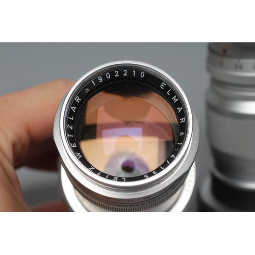 436 - TWO LEITZ WETZLAR ELMAR LENSES, comprising a 1:4/135 1902210 and a 1:4/90 1822376 (Est. plus 24% pre... 