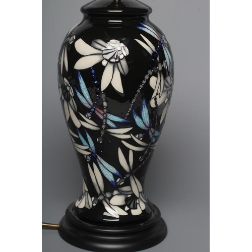 58 - A MOORCROFT POTTERY CLARA PATTERN TABLE LAMP, modern, of inverted baluster form, tubelined and paint... 