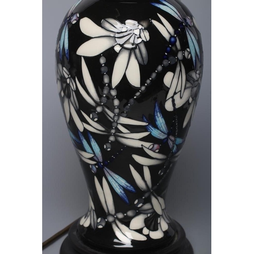 58 - A MOORCROFT POTTERY CLARA PATTERN TABLE LAMP, modern, of inverted baluster form, tubelined and paint... 