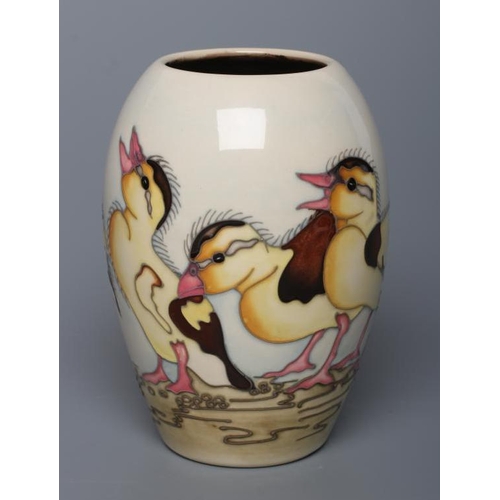 62 - A MOORCROFT POTTERY SPRING DUCKLINGS PATTERN VASE, 2016, of ovoid form, tubelined and painted in col... 