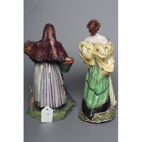 73 - SIDNEY KEATS COPE - a pair of slip cast pottery figures in the style of Charles Vyse, modelled as yo... 