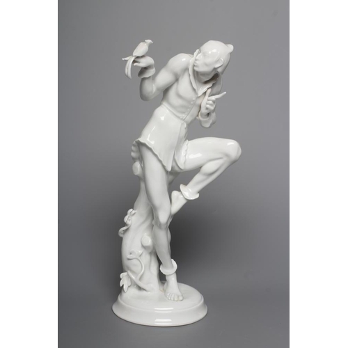 86 - AFTER GUSTAV OPPEL - a Volkstedt blanc-de-chine porcelain figure, mid 20th century, modelled as Meph... 