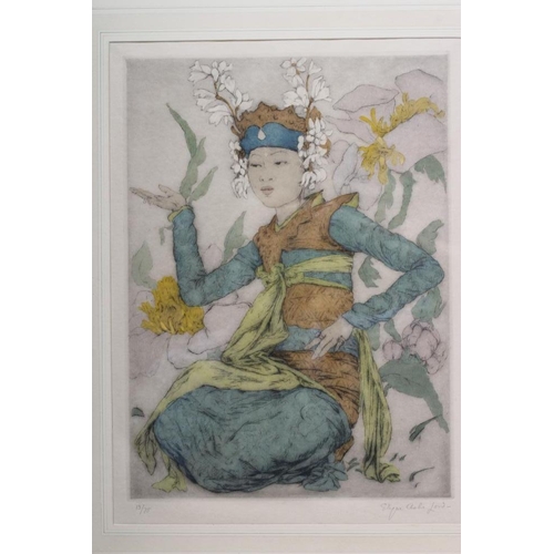 611 - ELYSE ASHE LORD (1900-1971) Portrait of a Seated Young Thai Dancer, coloured etching with hand colou... 