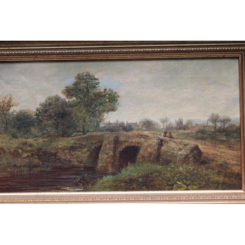 656 - LEOPOLD RIVERS (1852-1905) Landscape with Figures on a Bridge, oil on canvas, signed, 8