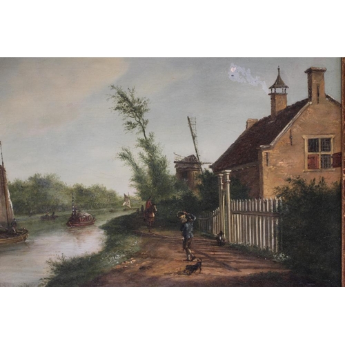 662 - KAREL LA FARQUE (Dutch 1738-1793) Canal Scene with Boats and Figures, oil on panel, signed, 10 3/4