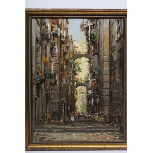 664 - MARIO FERDELBA (Italian 1897-1971) Street Scenes Alassio, a pair, oil on canvas, signed, inscribed t... 