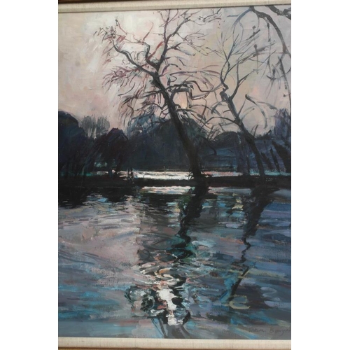 674 - WILLIAM BOYER (1926-2015) Riverscene at Dusk, oil on canvas signed, 21 1/2