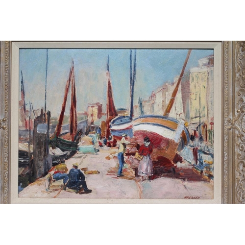 703 - PHILIP NAVIASKY (1884-1983) French Harbour Scene, oil on board, signed, 15