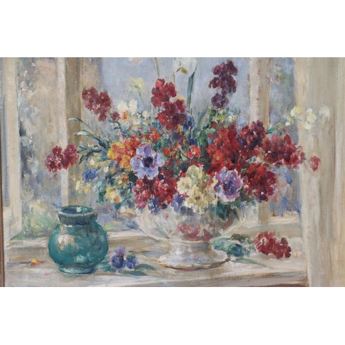 714 - OWEN BOWEN (1873-1987) Still Life with Vase of Flowers on a Window Ledge, oil on canvas, signed, 25