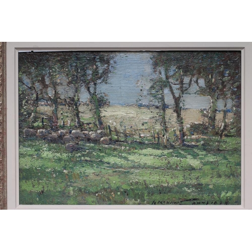 715 - KERSHAW SCHOFIELD (1872-1941) Summer Pasture with Sheep, oil on board, signed, 9