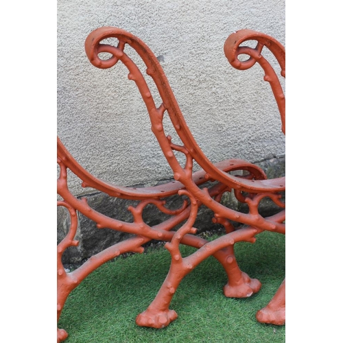 734 - A SET OF THREE VICTORIAN CAST IRON PARK BENCH SUPPORTS in truncated branch pattern, 26 1/2