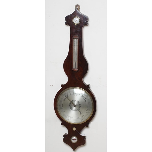 771 - A LARGE MAHOGANY WHEEL BAROMETER, 19th century, with thermometer and 12