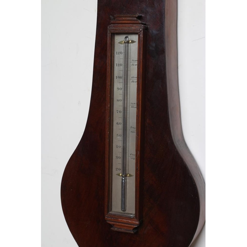 771 - A LARGE MAHOGANY WHEEL BAROMETER, 19th century, with thermometer and 12