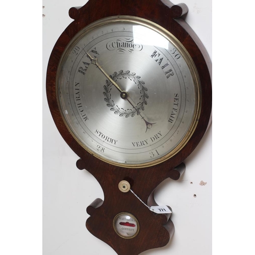 771 - A LARGE MAHOGANY WHEEL BAROMETER, 19th century, with thermometer and 12