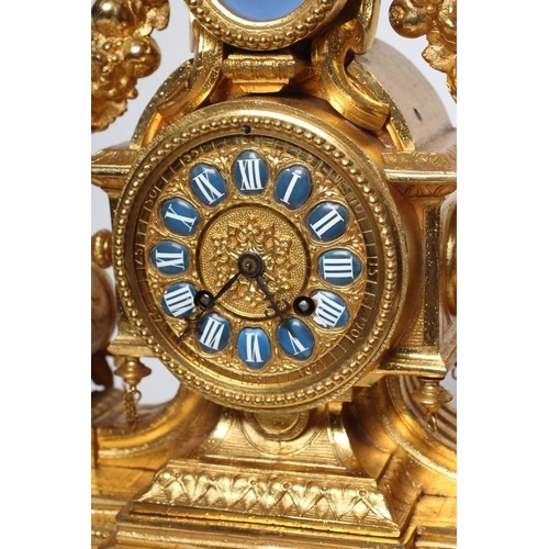 774 - A LOUIS XVI STYLE GILT METAL MANTEL CLOCK, late 19th century, inset with Sevres style bleu celeste p... 