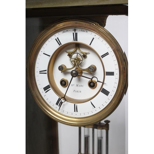 776 - A FRENCH MARBLE MANTEL CLOCK, the twin barrel movement with Brocot escapement and mercury pendulum s... 