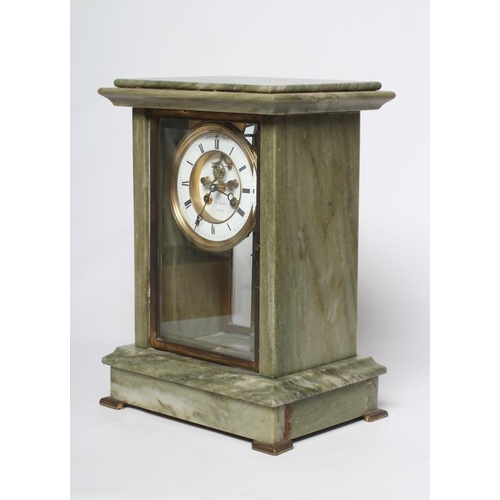 776 - A FRENCH MARBLE MANTEL CLOCK, the twin barrel movement with Brocot escapement and mercury pendulum s... 