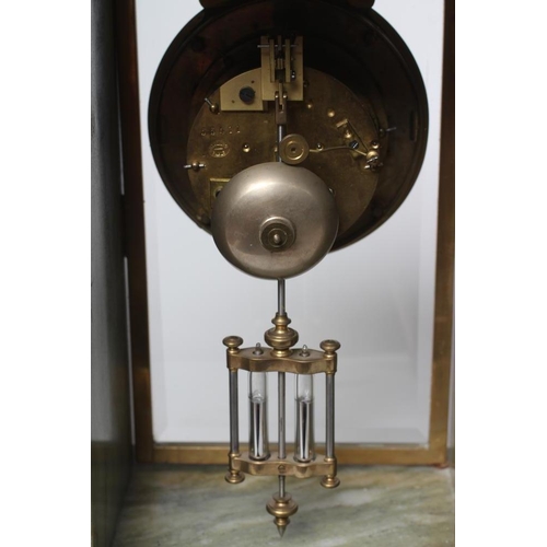 776 - A FRENCH MARBLE MANTEL CLOCK, the twin barrel movement with Brocot escapement and mercury pendulum s... 