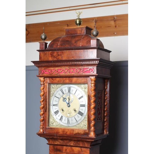 780 - A WALNUT MONTH GOING LONGCASE, early 18th century, the twin barrel movement with anchor escapement a... 