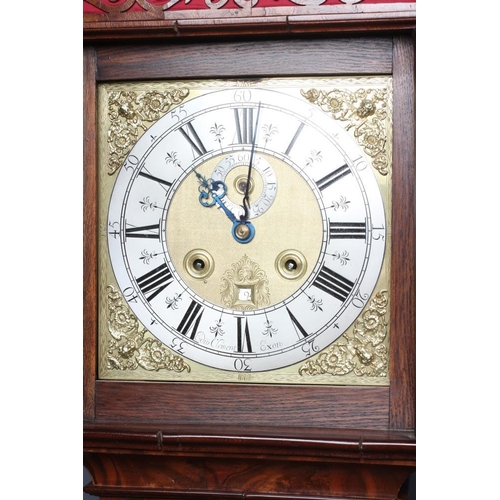 780 - A WALNUT MONTH GOING LONGCASE, early 18th century, the twin barrel movement with anchor escapement a... 