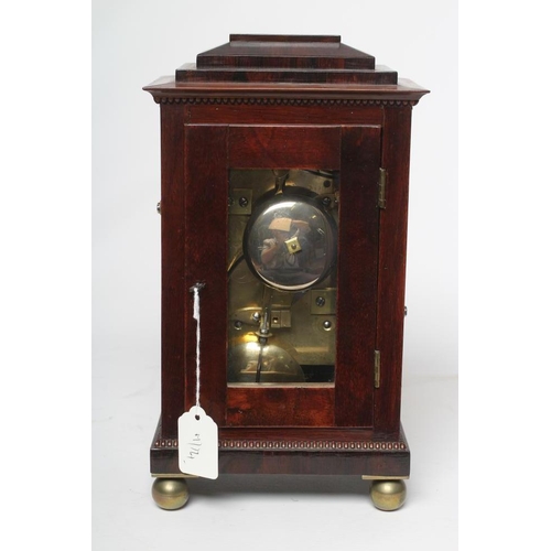 784 - A REGENCY ROSEWOOD MANTEL CLOCK, signed Grant, Fleet Street London, the twin barrel double fusee mov... 