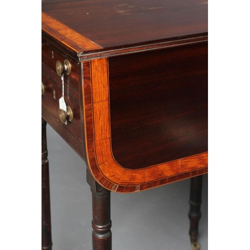 825 - A LADY'S REGENCY MAHOGANY DROP LEAF SMALL WRITING TABLE, early 19th century, the rounded oblong top ... 