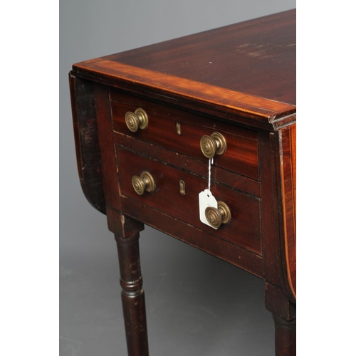 825 - A LADY'S REGENCY MAHOGANY DROP LEAF SMALL WRITING TABLE, early 19th century, the rounded oblong top ... 