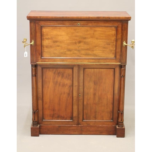 830 - A REGENCY ROSEWOOD WRITING CABINET, early 19th century, of shallow oblong form, the panelled fallfro... 