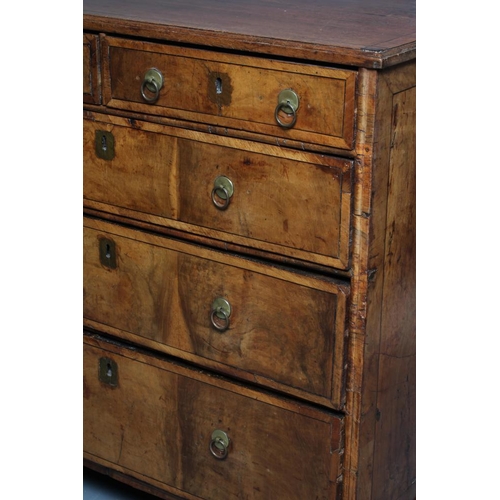 842 - A GEORGIAN WALNUT CHEST, mid 18th century (AF), the associated banded mahogany top over two short an... 