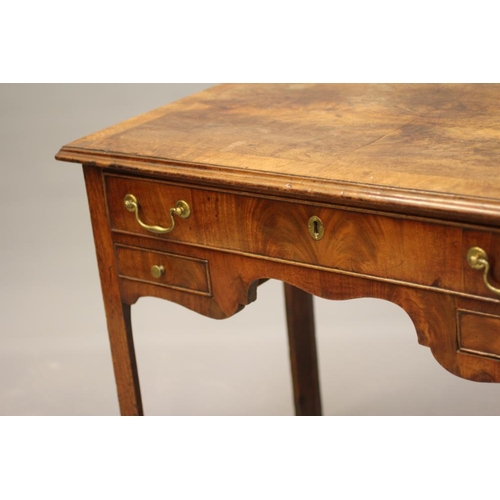 853 - A MAHOGANY LOWBOY, 18th century and later, the moulded edged quarter veneered and banded top over wa... 